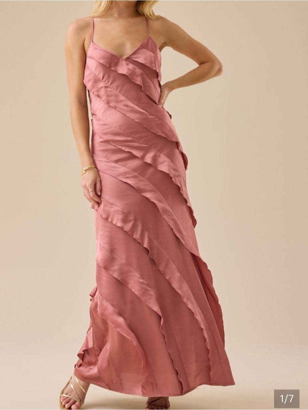 NWT Altar'd State Dusky Rose Ruffle Slip Maxi Dress
